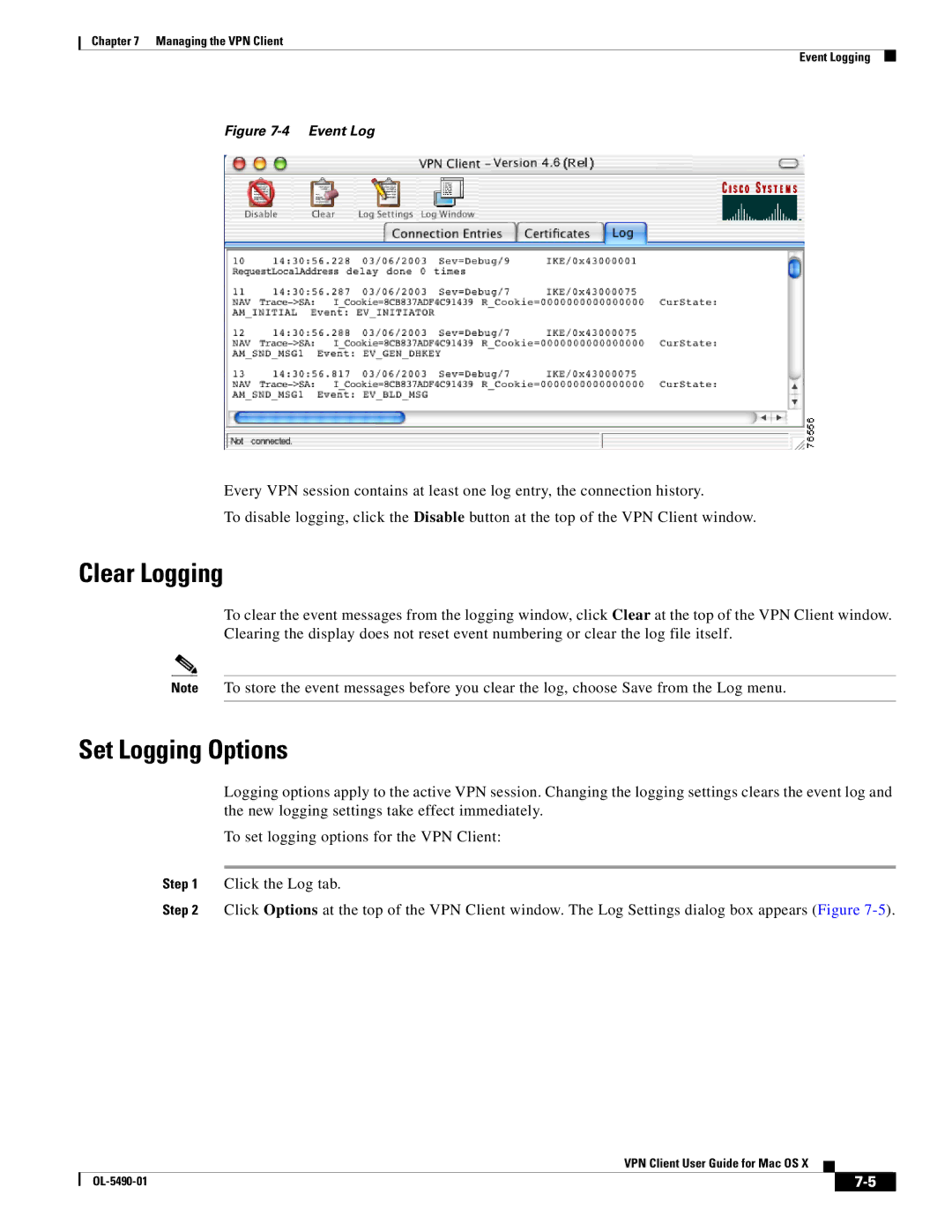 Cisco Systems OL-5490-01 manual Clear Logging, Set Logging Options 