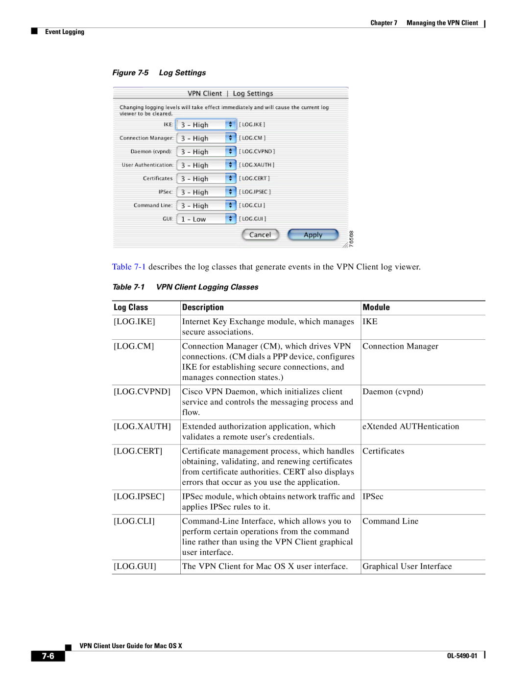 Cisco Systems OL-5490-01 manual Log Class Description Module 