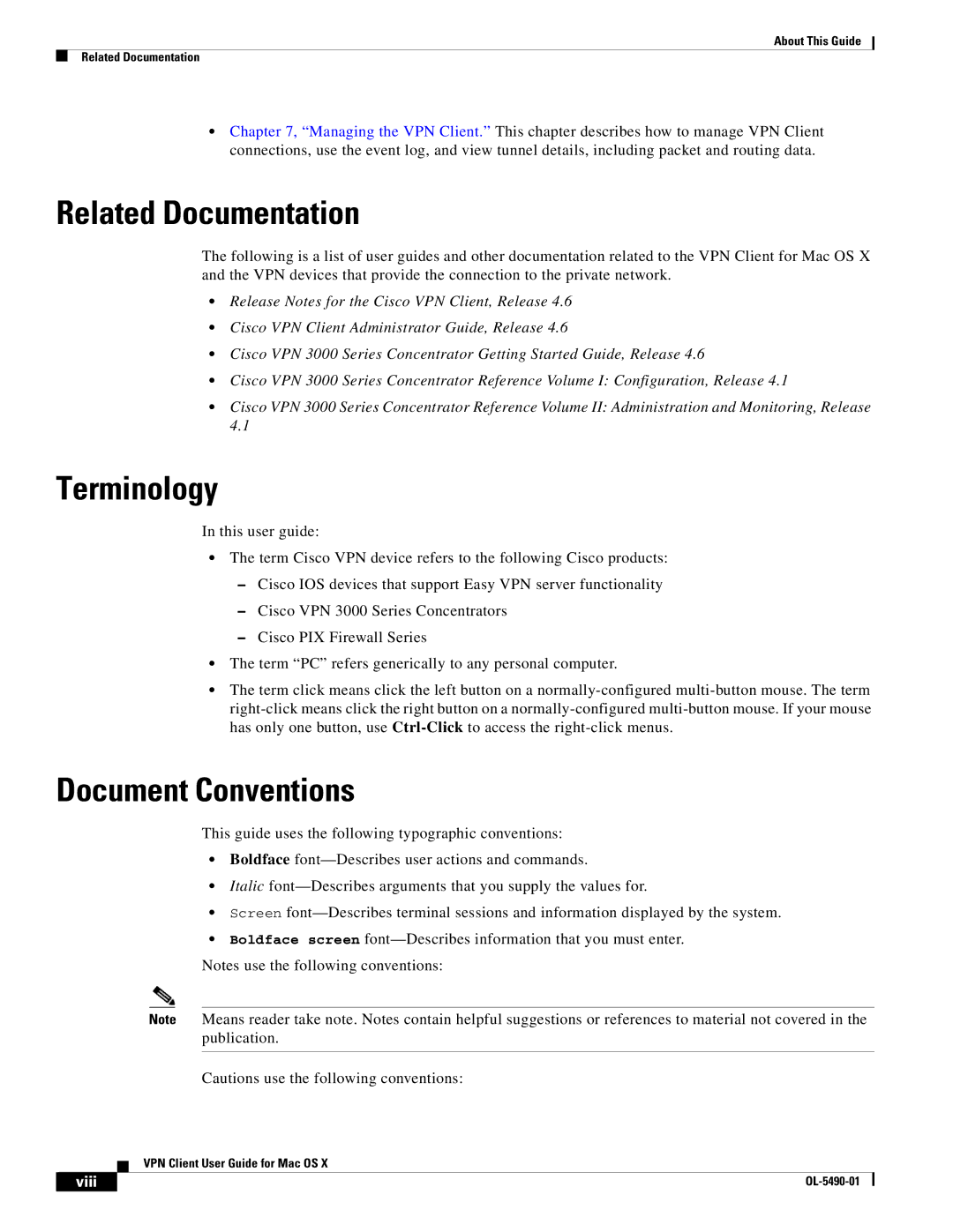 Cisco Systems OL-5490-01 manual Related Documentation, Terminology, Document Conventions 