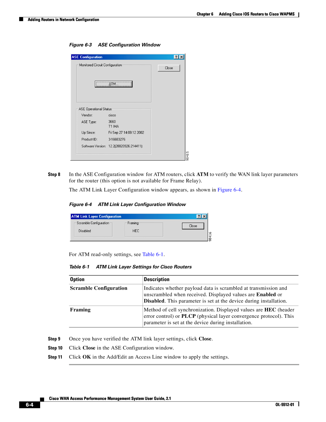 Cisco Systems OL-5512-01 manual Option, Description, Scramble Configuration, Framing 