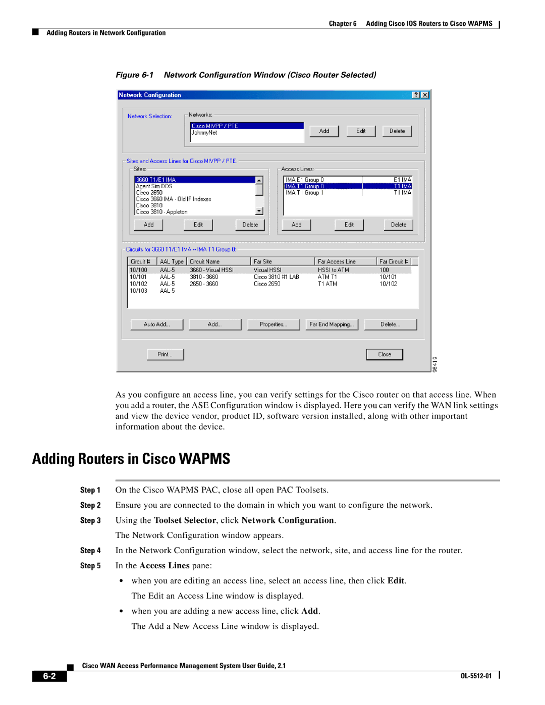 Cisco Systems OL-5512-01 manual Adding Routers in Cisco Wapms 