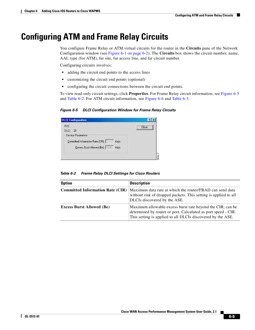 Cisco Systems OL-5512-01 Configuring ATM and Frame Relay Circuits, Committed Information Rate CIR, Excess Burst Allowed Be 