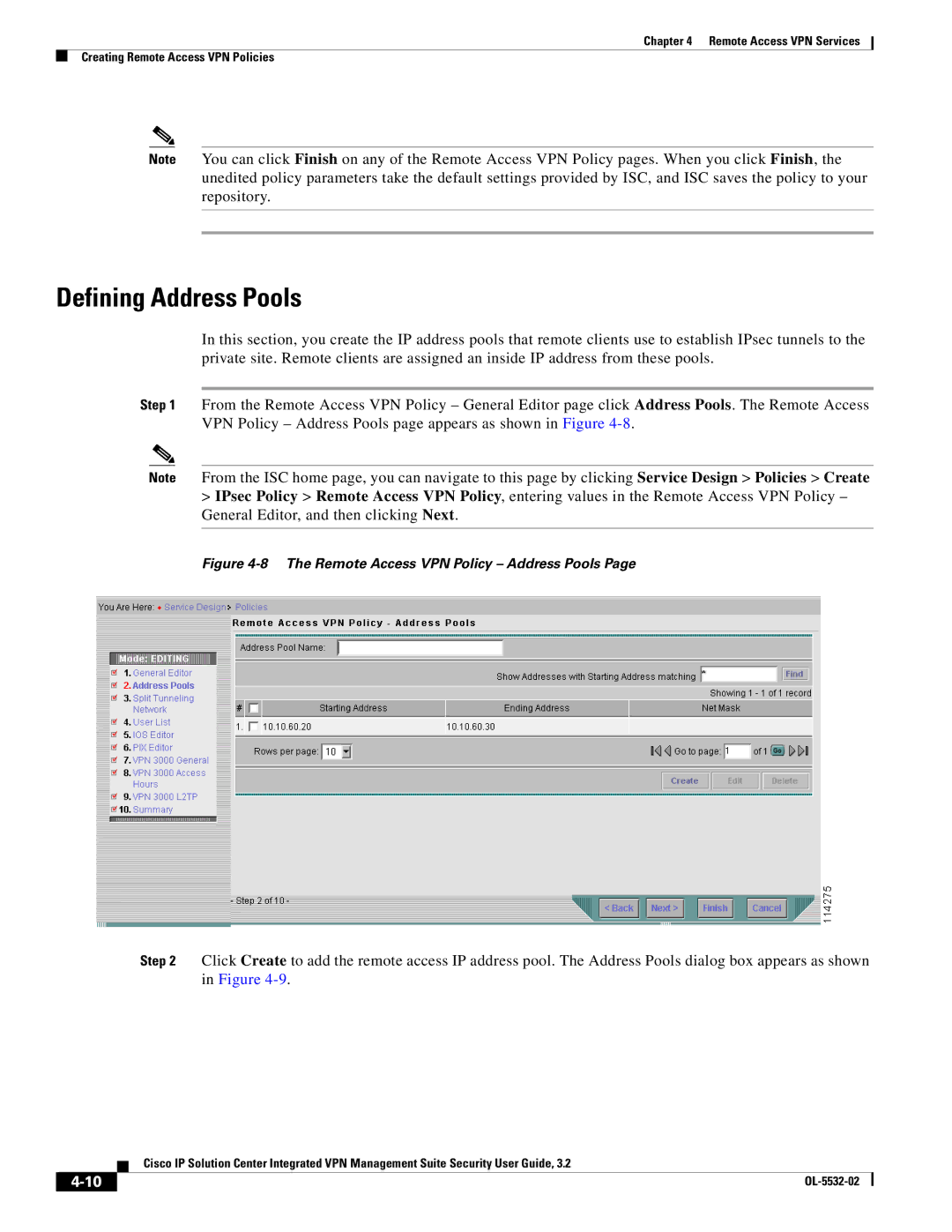 Cisco Systems OL-5532-02 manual Defining Address Pools, Remote Access VPN Policy Address Pools 