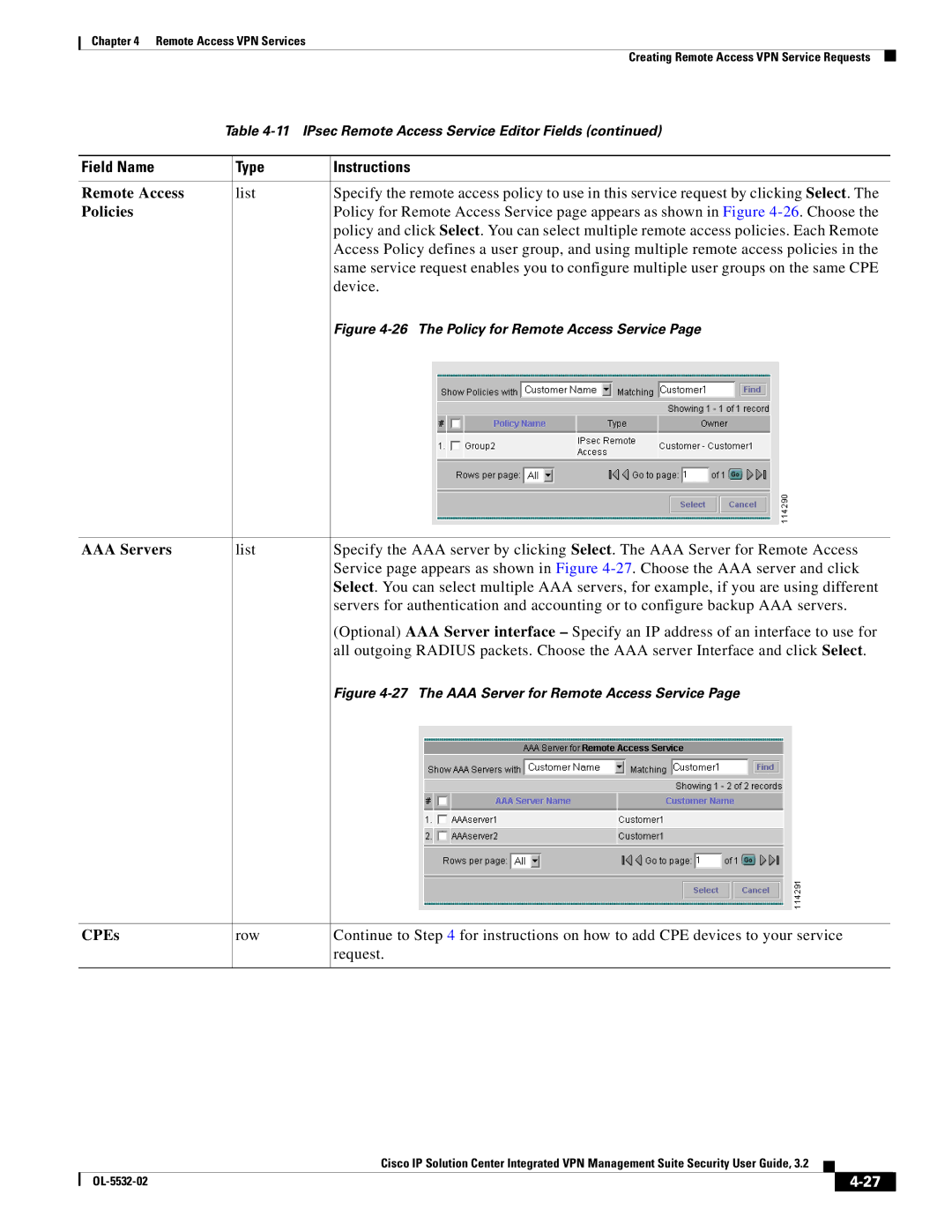 Cisco Systems OL-5532-02 manual Remote Access, Policies, AAA Servers, CPEs 