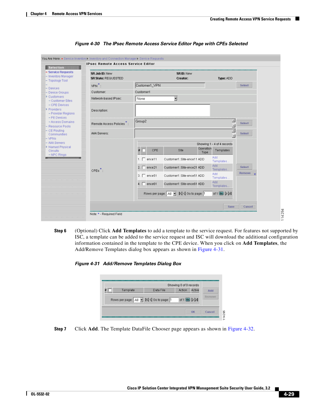 Cisco Systems OL-5532-02 manual 31 Add/Remove Templates Dialog Box 