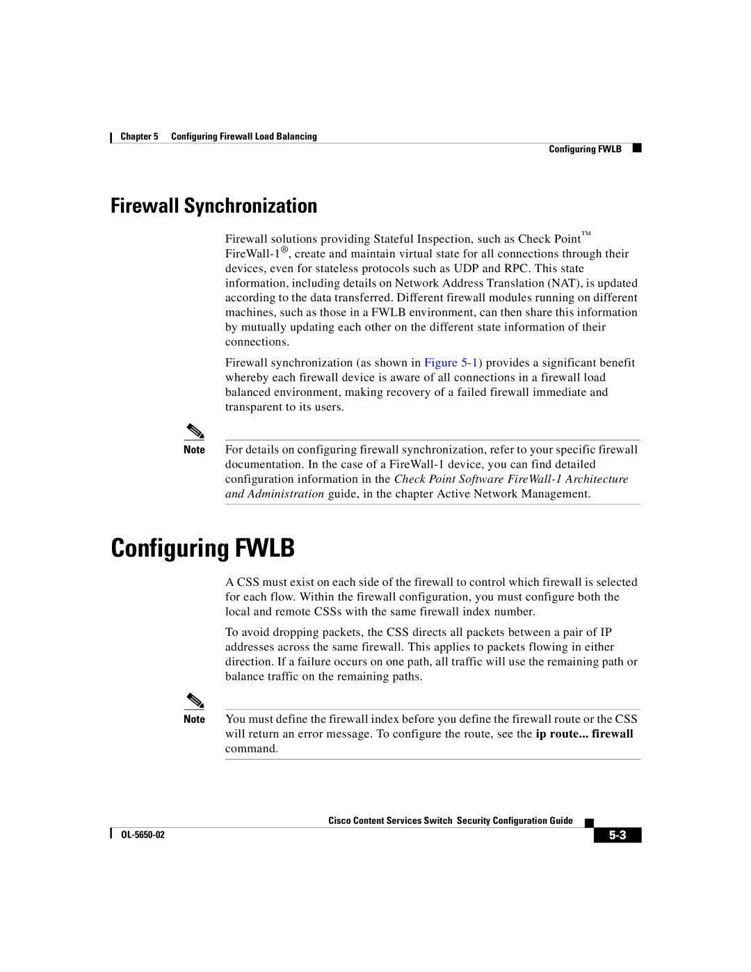 Cisco Systems OL-5650-02 manual Configuring Fwlb, Firewall Synchronization 