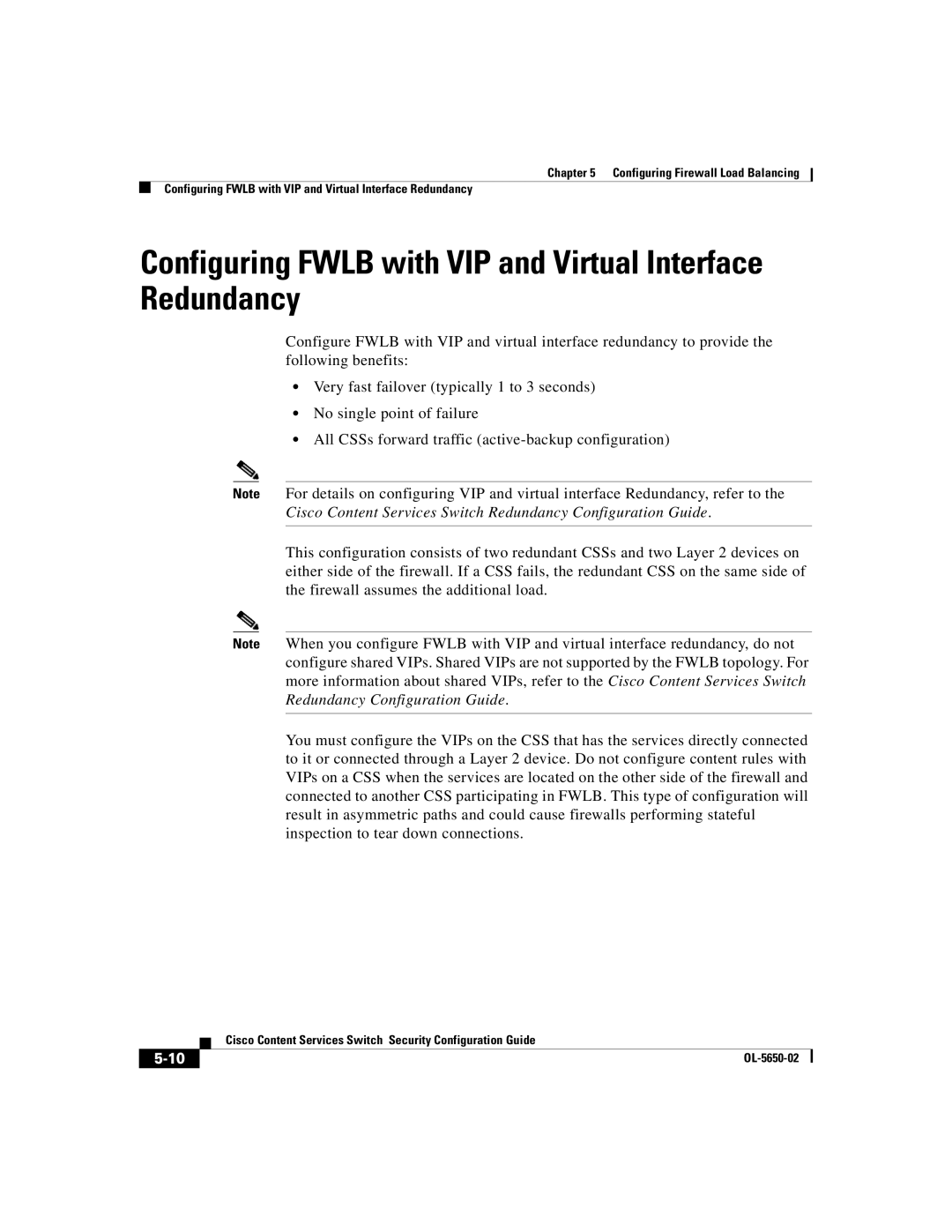 Cisco Systems OL-5650-02 manual Configuring Fwlb with VIP and Virtual Interface Redundancy 