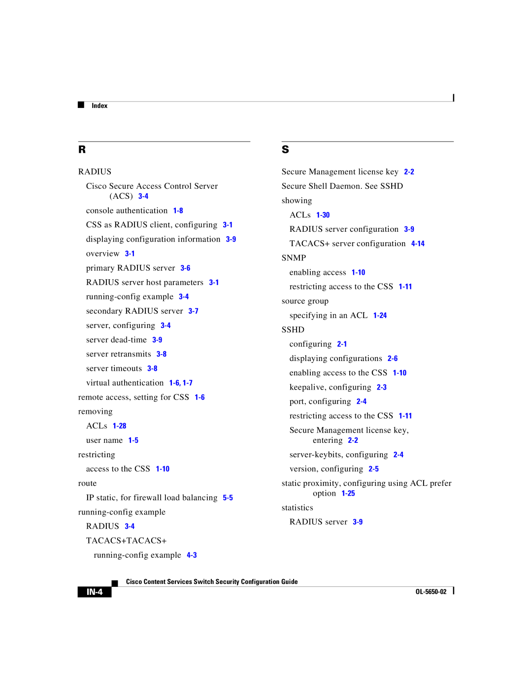 Cisco Systems OL-5650-02 manual Radius, IN-4 