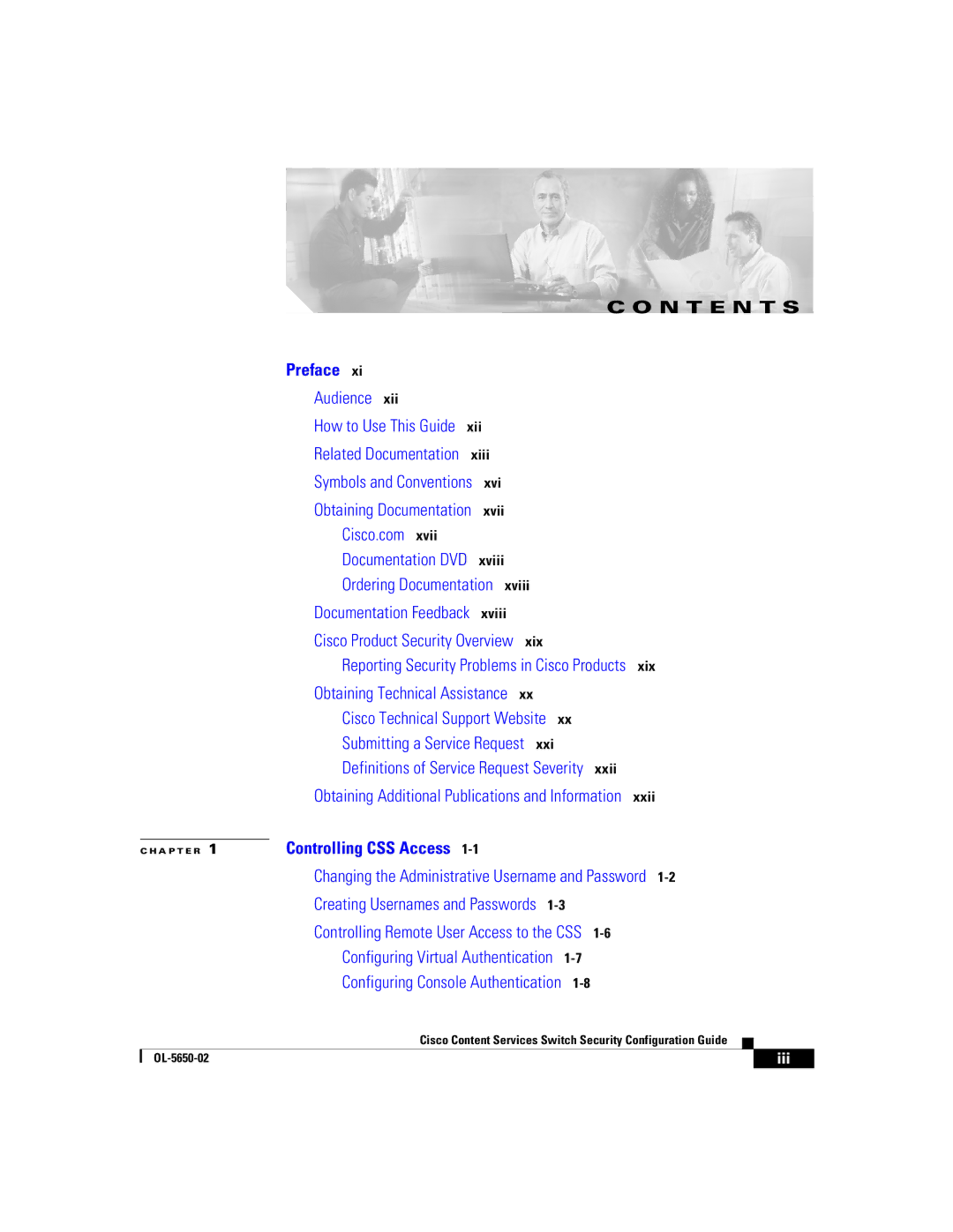 Cisco Systems OL-5650-02 manual N T E N T S, Iii 