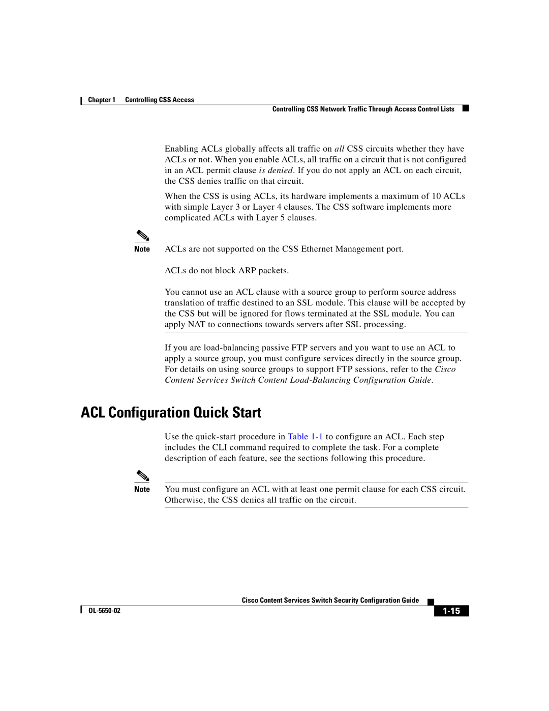 Cisco Systems OL-5650-02 manual ACL Configuration Quick Start 