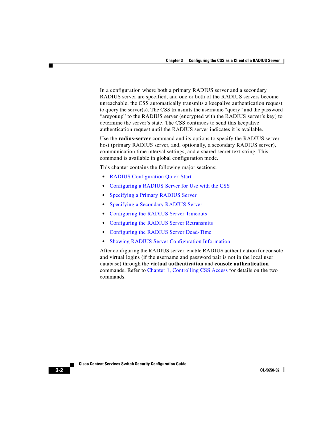 Cisco Systems OL-5650-02 manual Configuring the CSS as a Client of a Radius Server 