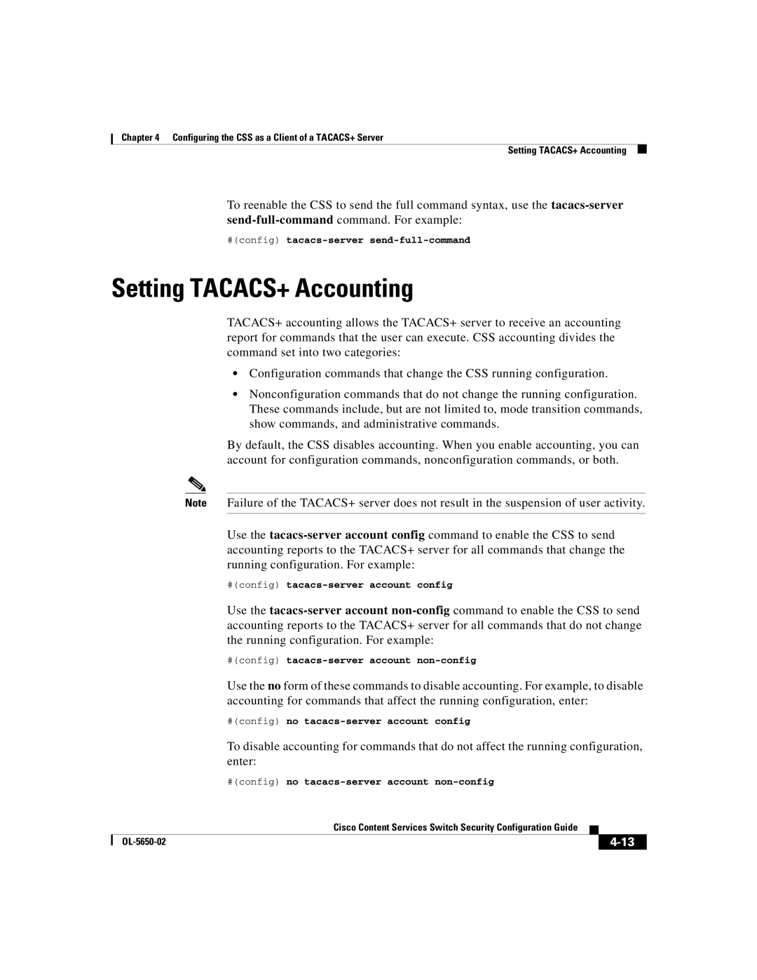 Cisco Systems OL-5650-02 manual Setting TACACS+ Accounting 