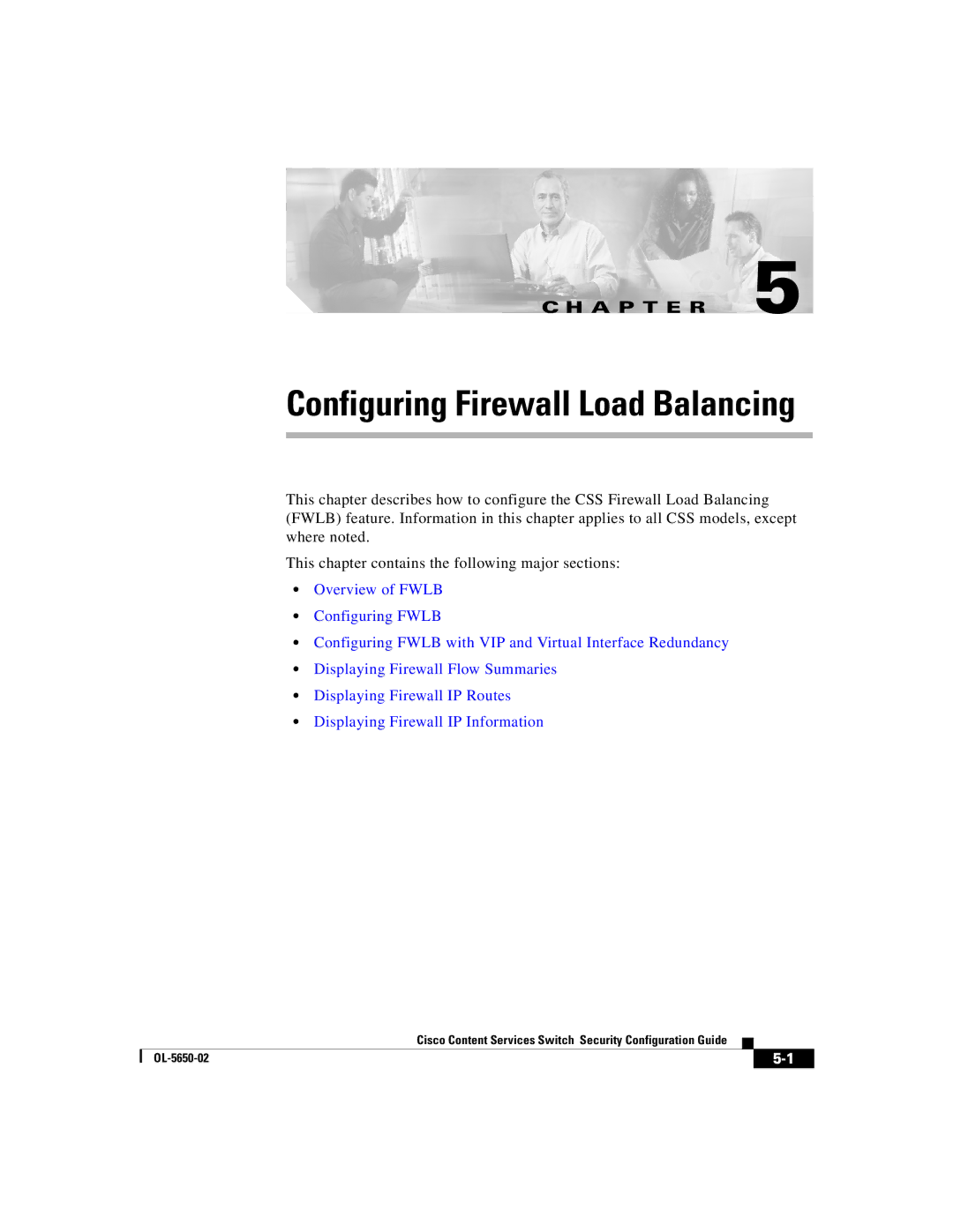 Cisco Systems OL-5650-02 manual Configuring Firewall Load Balancing 