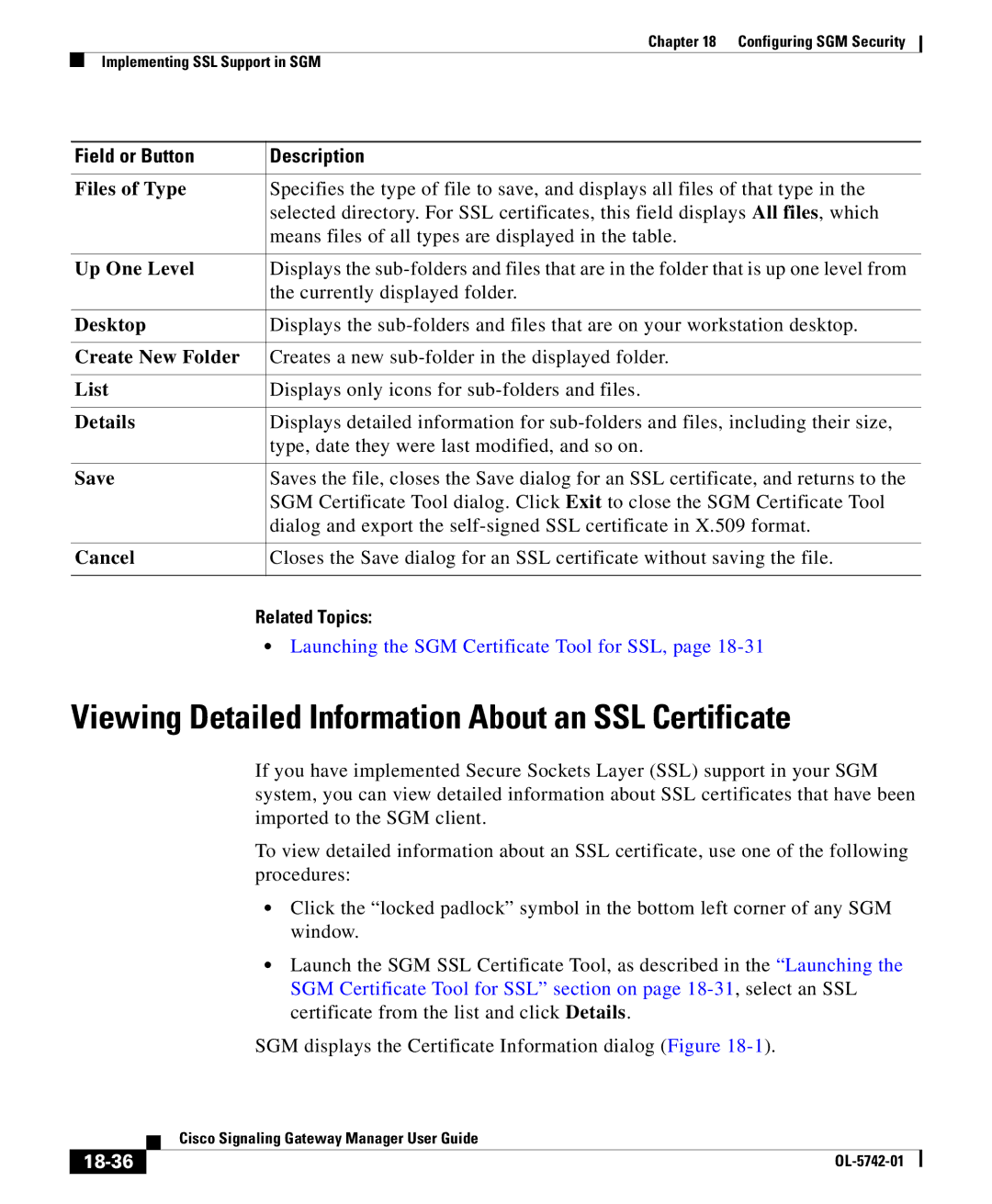 Cisco Systems OL-5742-01 manual Viewing Detailed Information About an SSL Certificate, 18-36 