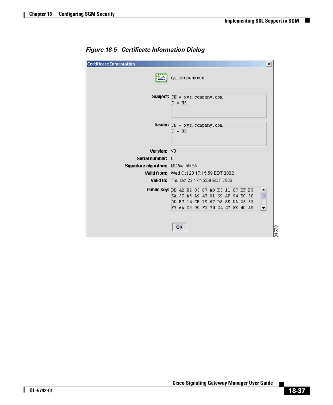 Cisco Systems OL-5742-01 manual 18-37, Certificate Information Dialog 