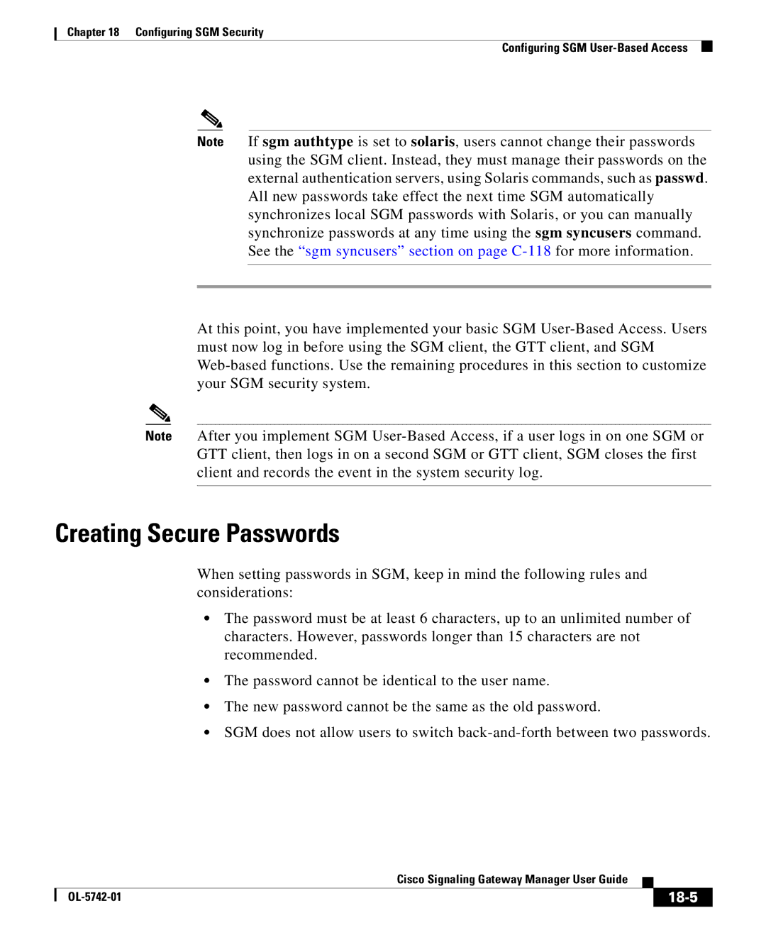 Cisco Systems OL-5742-01 manual Creating Secure Passwords, 18-5 