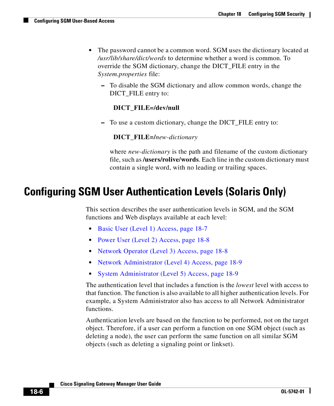 Cisco Systems OL-5742-01 manual DICTFILE=/dev/null, 18-6 