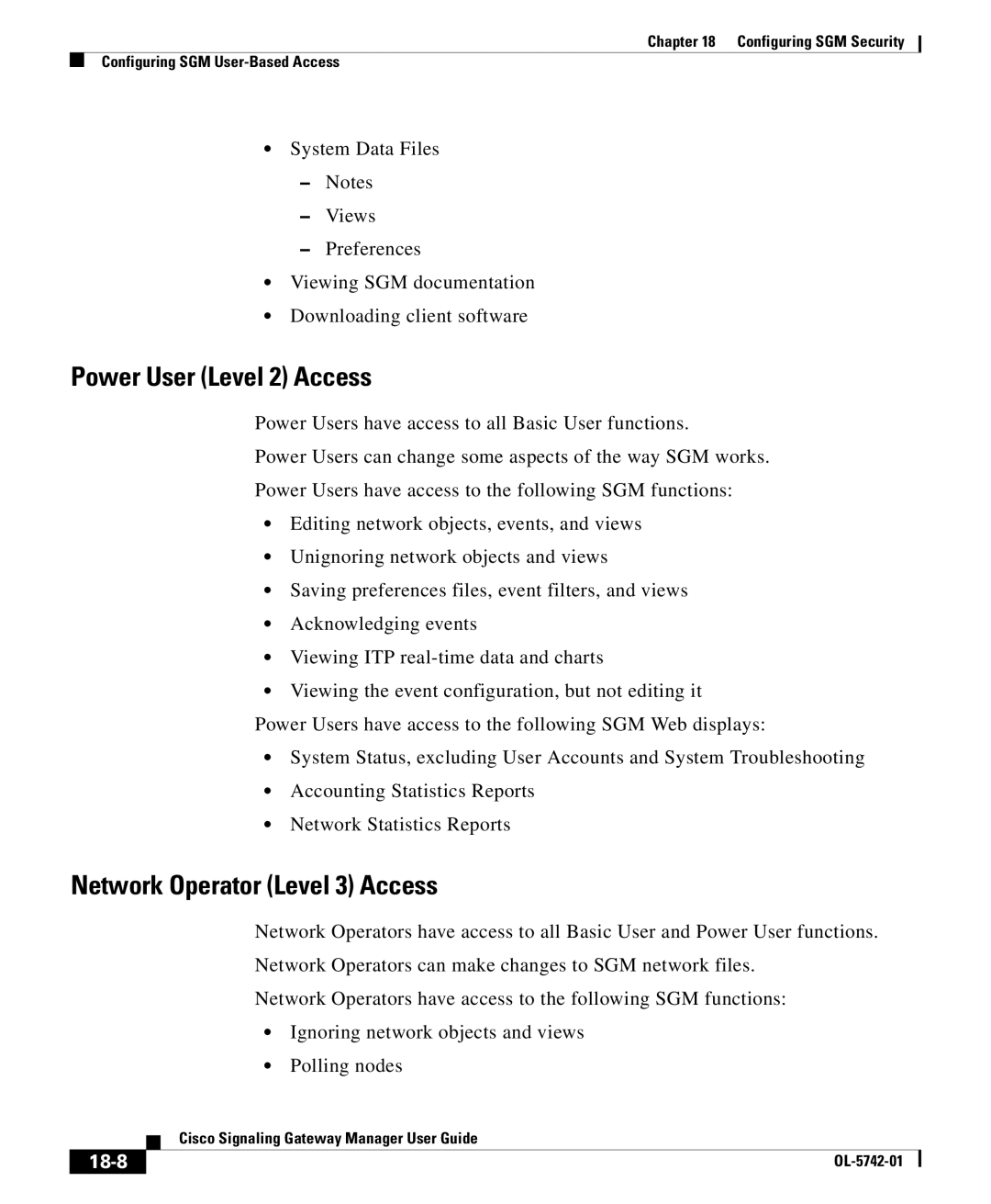 Cisco Systems OL-5742-01 manual Power User Level 2 Access, 18-8 