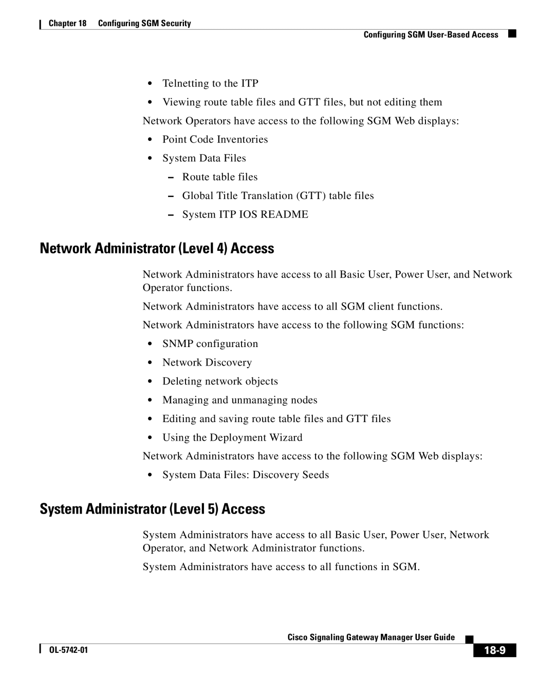 Cisco Systems OL-5742-01 manual Network Administrator Level 4 Access, 18-9 