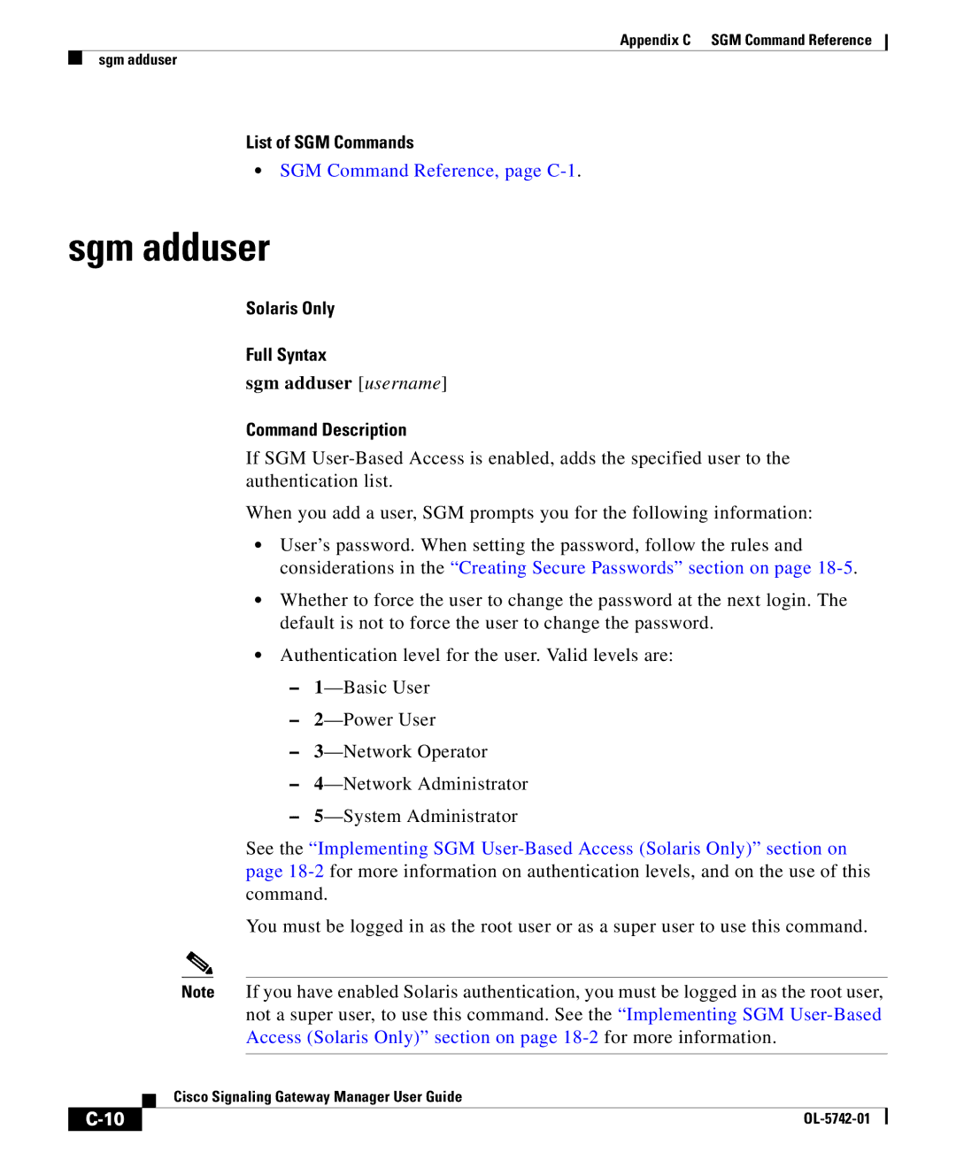 Cisco Systems OL-5742-01 appendix Sgm adduser username 