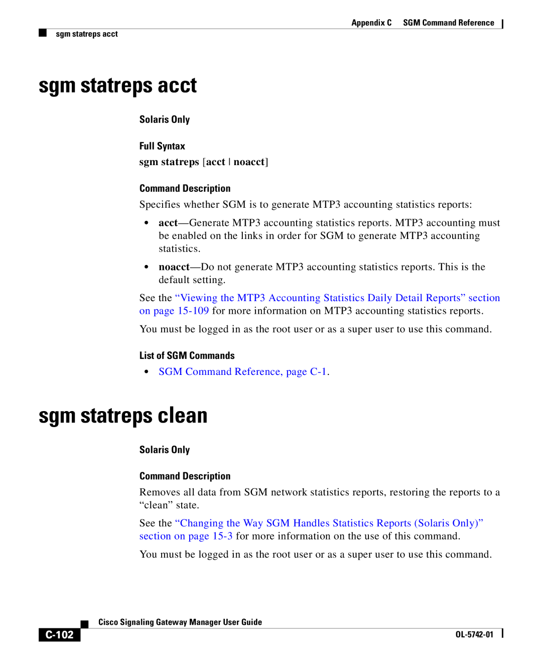 Cisco Systems OL-5742-01 appendix Sgm statreps clean, Sgm statreps acct noacct, 102 