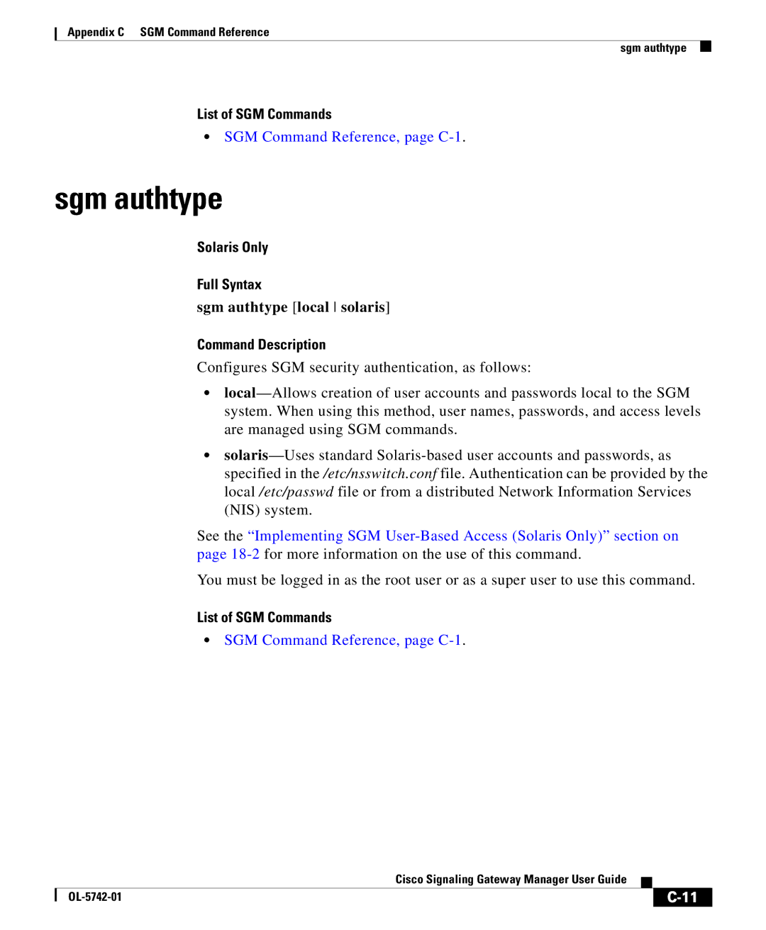 Cisco Systems OL-5742-01 appendix Sgm authtype local solaris 