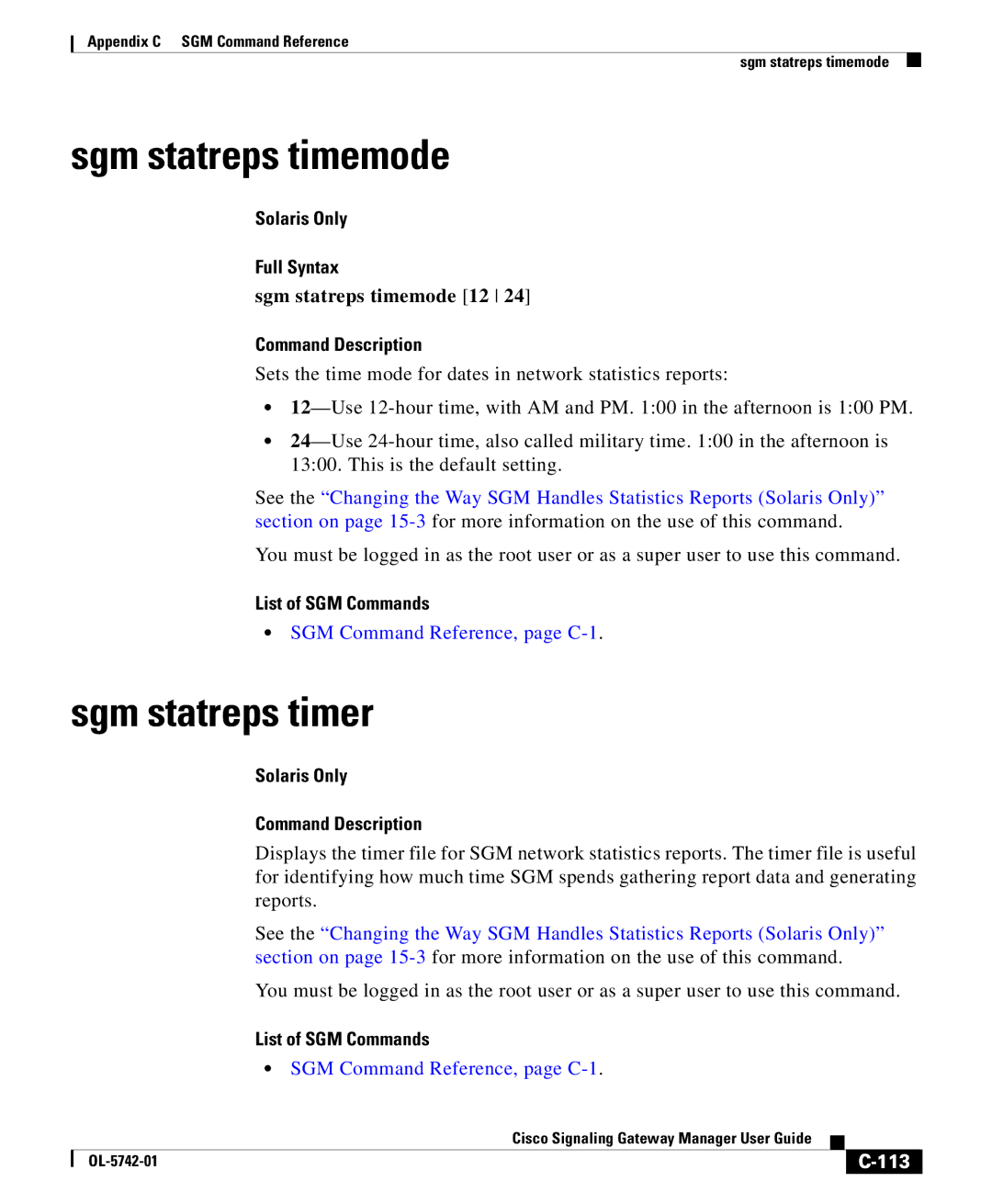 Cisco Systems OL-5742-01 appendix Sgm statreps timer, Sgm statreps timemode 12, 113 