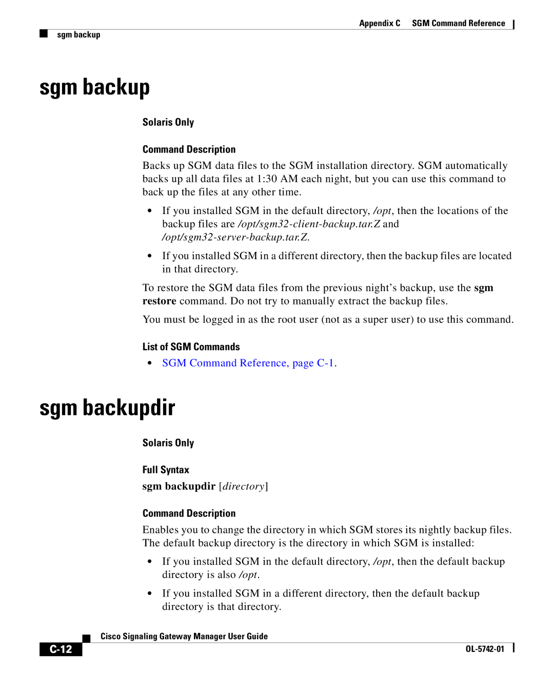 Cisco Systems OL-5742-01 appendix Sgm backupdir directory 