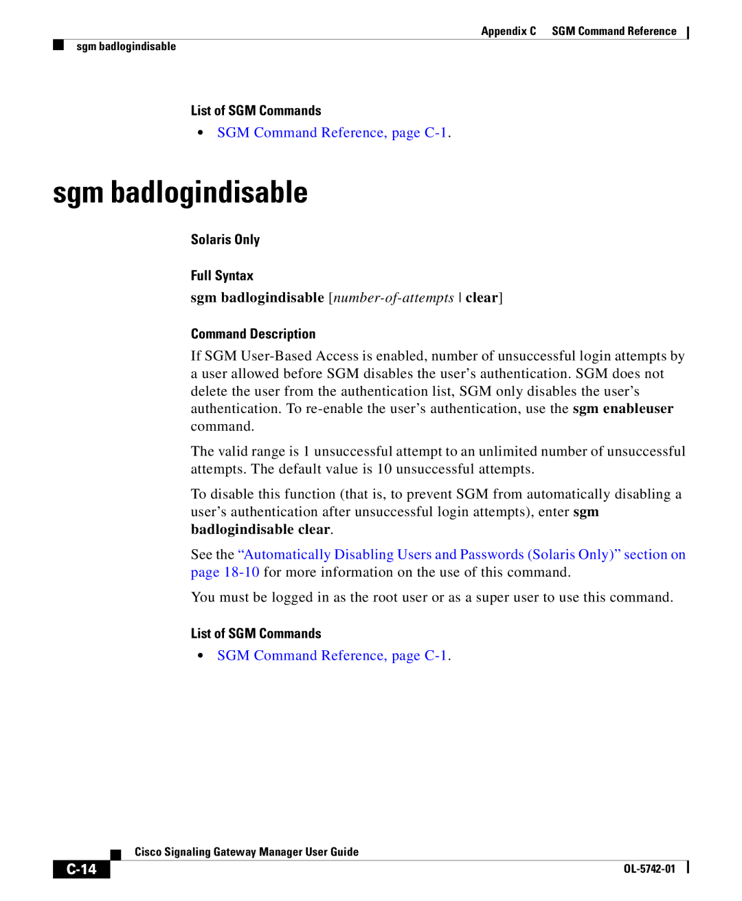 Cisco Systems OL-5742-01 appendix Sgm badlogindisable number-of-attemptsclear 