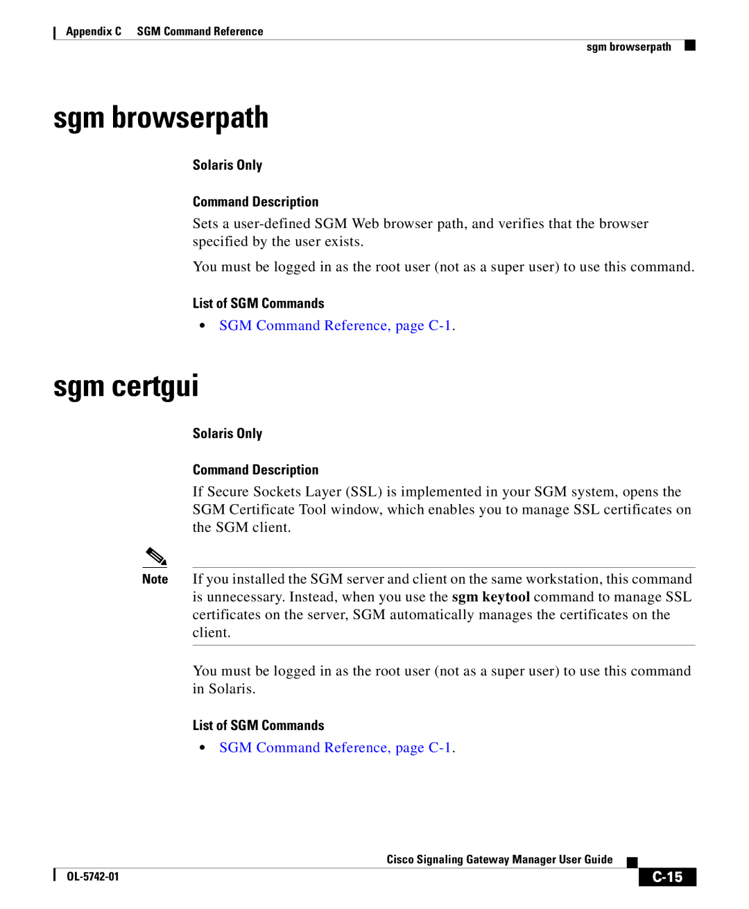 Cisco Systems OL-5742-01 appendix Sgm browserpath, Sgm certgui 