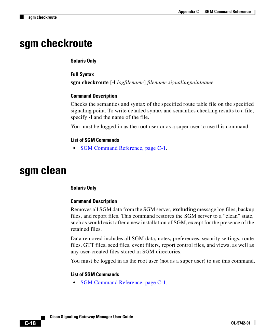 Cisco Systems OL-5742-01 appendix Sgm checkroute, Sgm clean 