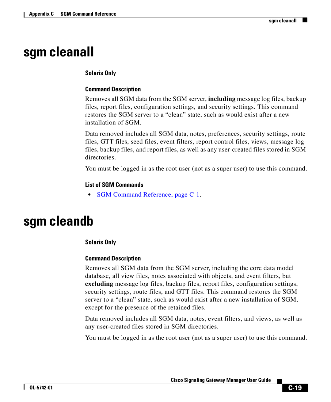 Cisco Systems OL-5742-01 appendix Sgm cleanall, Sgm cleandb 