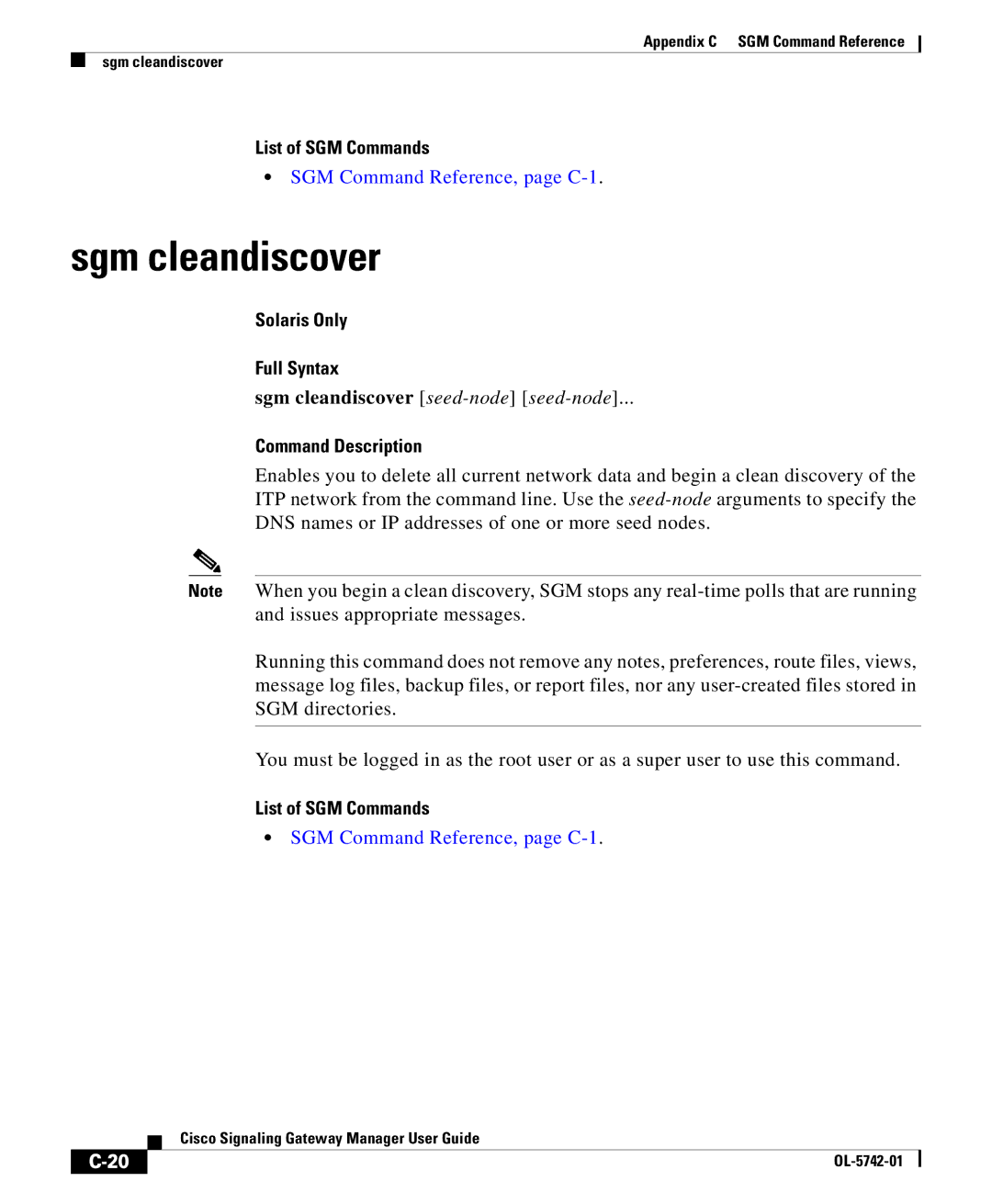 Cisco Systems OL-5742-01 appendix Sgm cleandiscover seed-nodeseed-node 