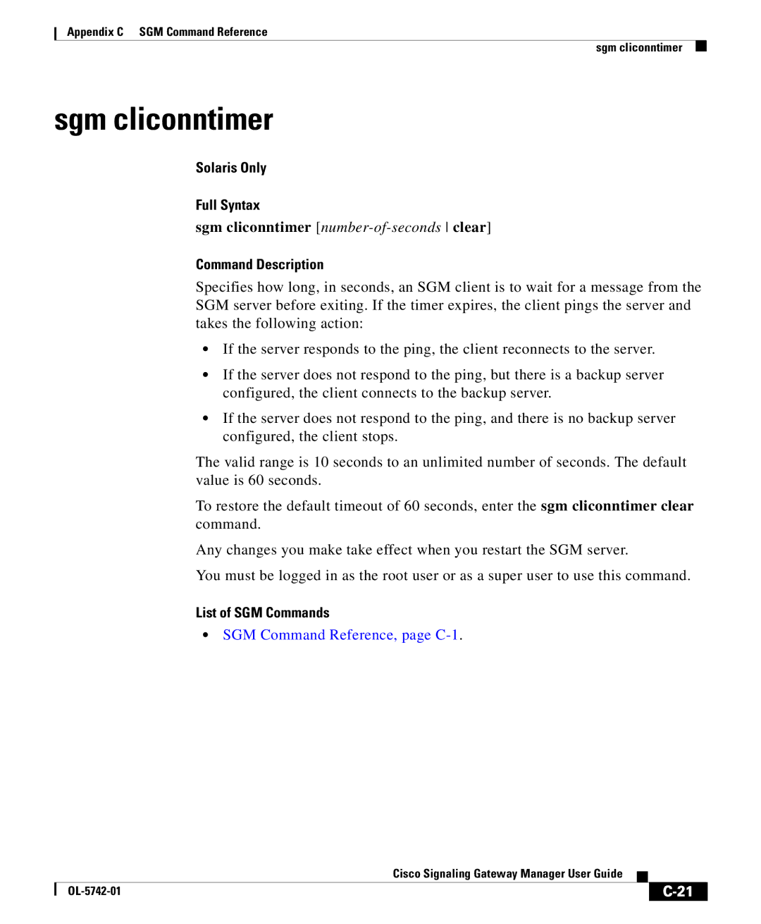 Cisco Systems OL-5742-01 appendix Sgm cliconntimer number-of-secondsclear 