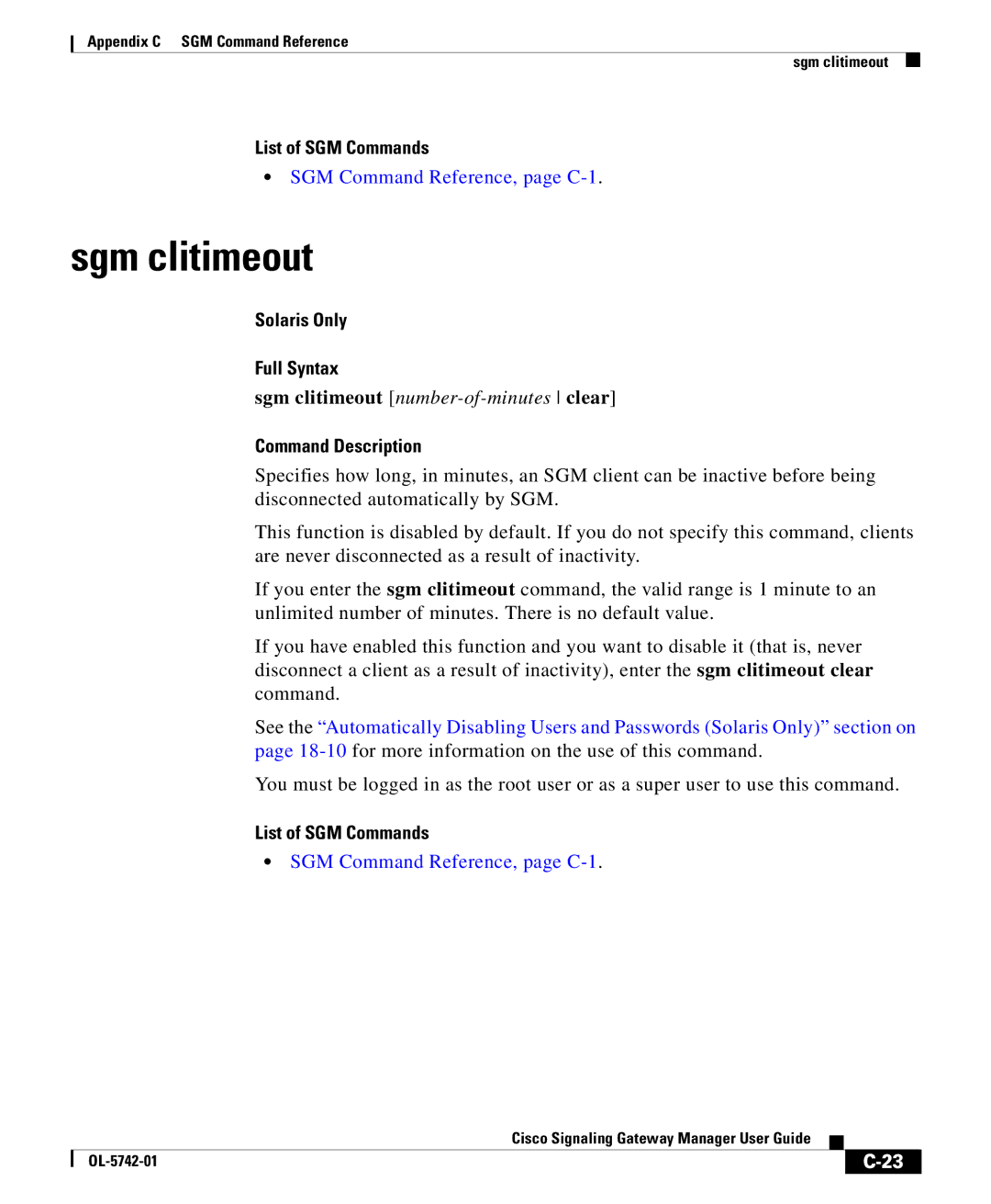 Cisco Systems OL-5742-01 appendix Sgm clitimeout number-of-minutesclear 