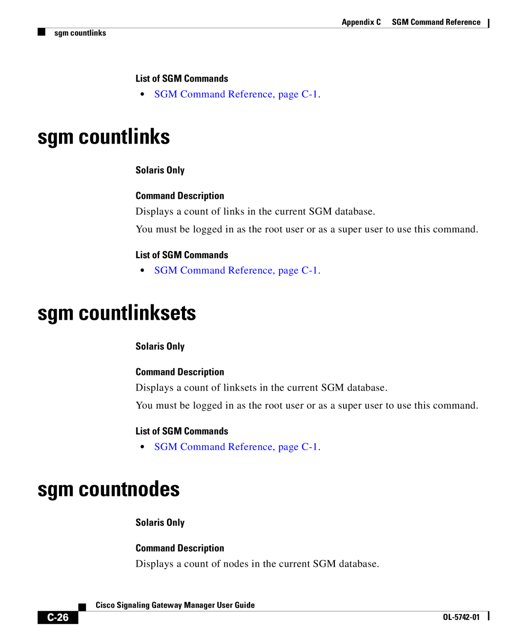 Cisco Systems OL-5742-01 appendix Sgm countlinksets, Sgm countnodes 