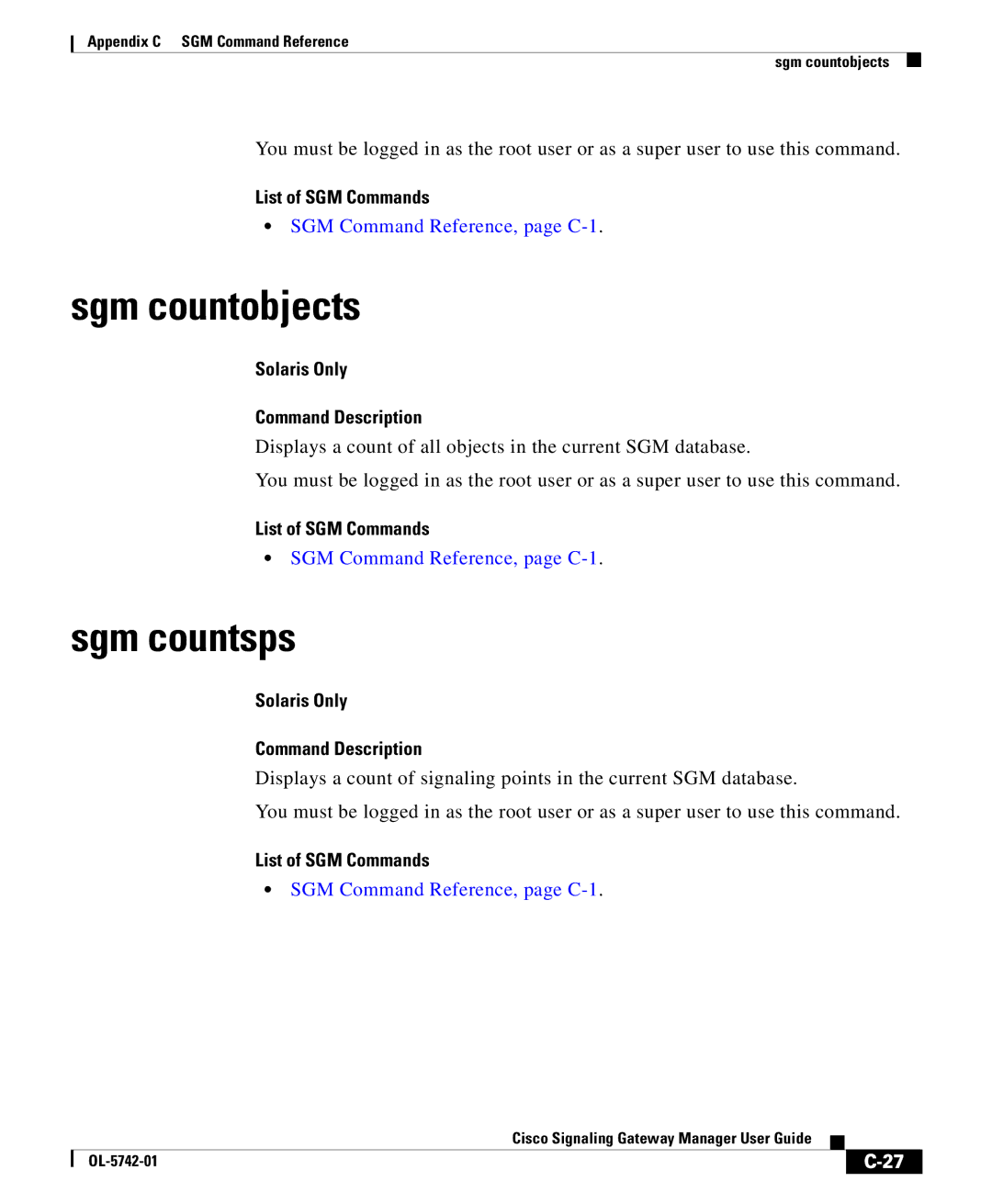 Cisco Systems OL-5742-01 appendix Sgm countobjects, Sgm countsps 