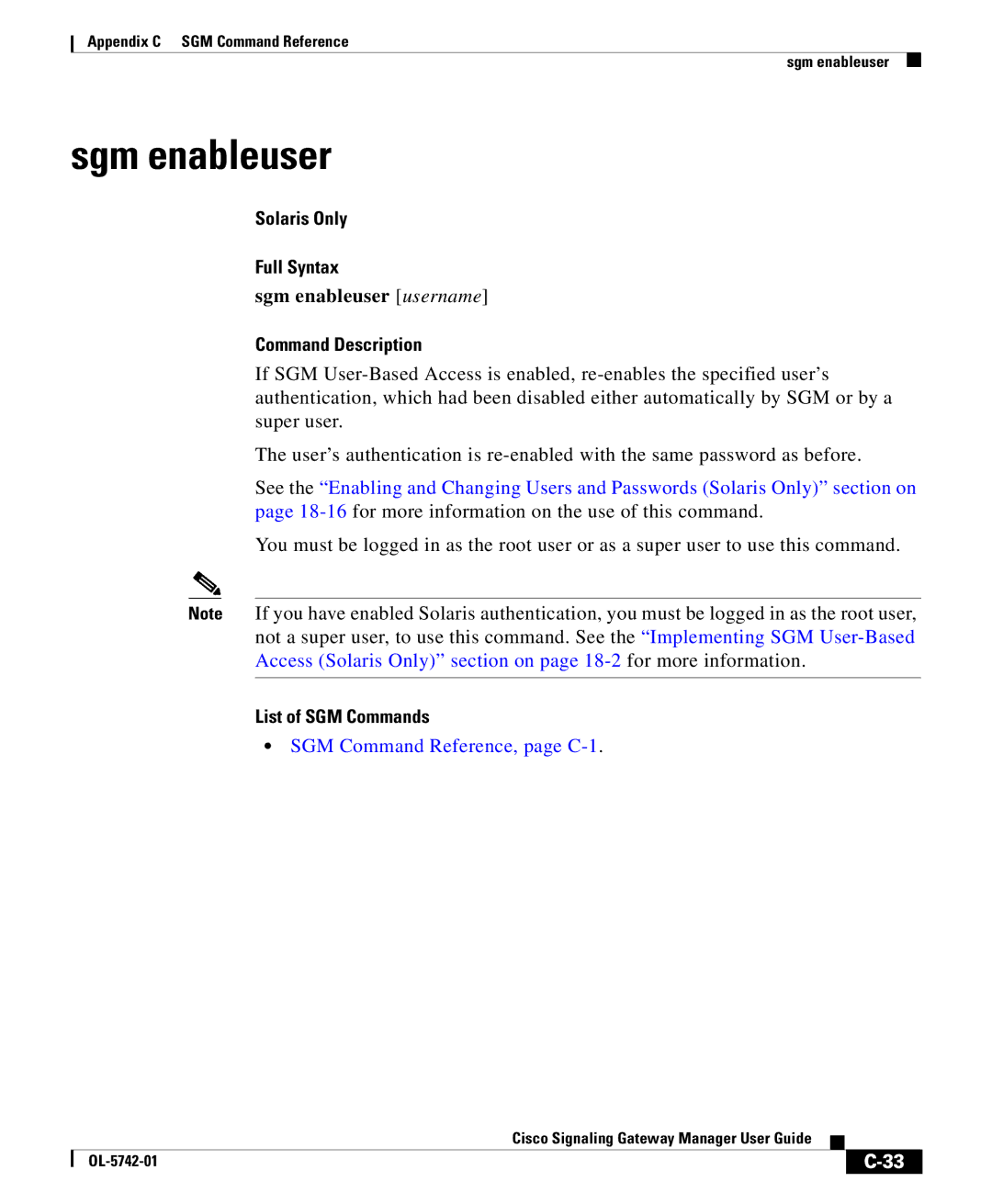 Cisco Systems OL-5742-01 appendix Sgm enableuser username 