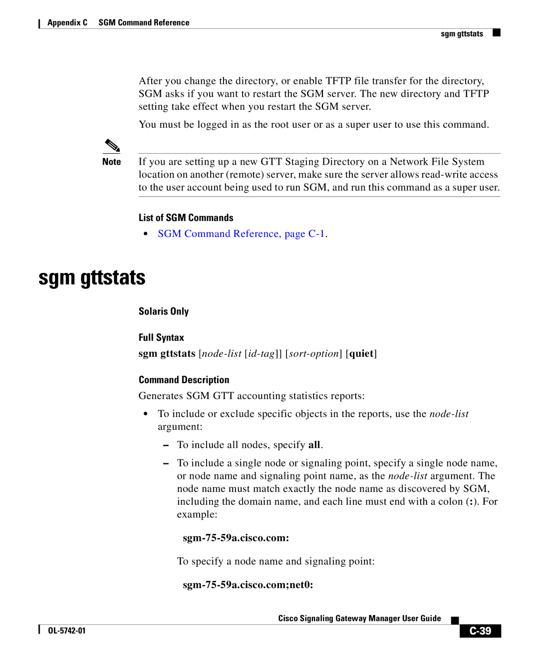 Cisco Systems OL-5742-01 appendix Sgm gttstats, Sgm-75-59a.cisco.com 