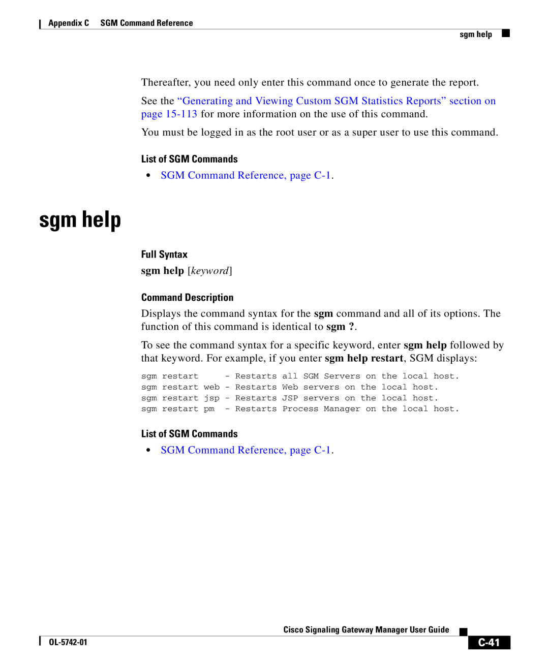 Cisco Systems OL-5742-01 appendix Sgm help keyword 