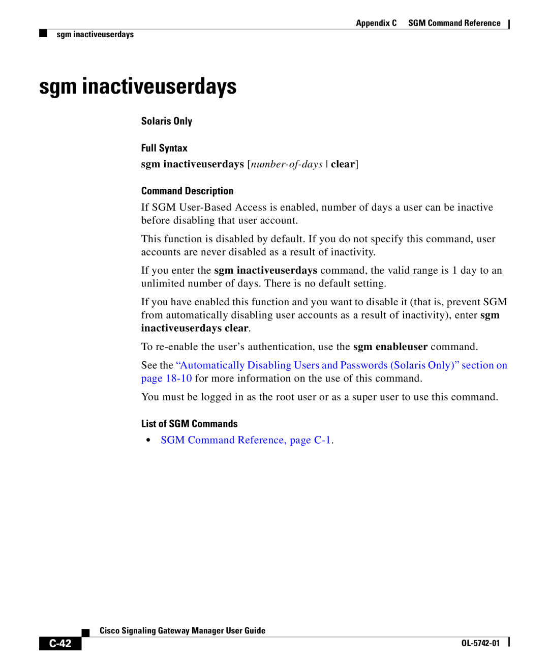 Cisco Systems OL-5742-01 appendix Sgm inactiveuserdays number-of-daysclear 