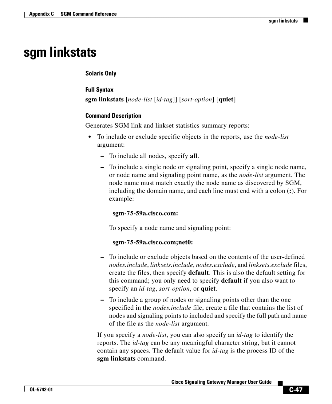 Cisco Systems OL-5742-01 appendix Sgm linkstats, Sgm-75-59a.cisco.com 