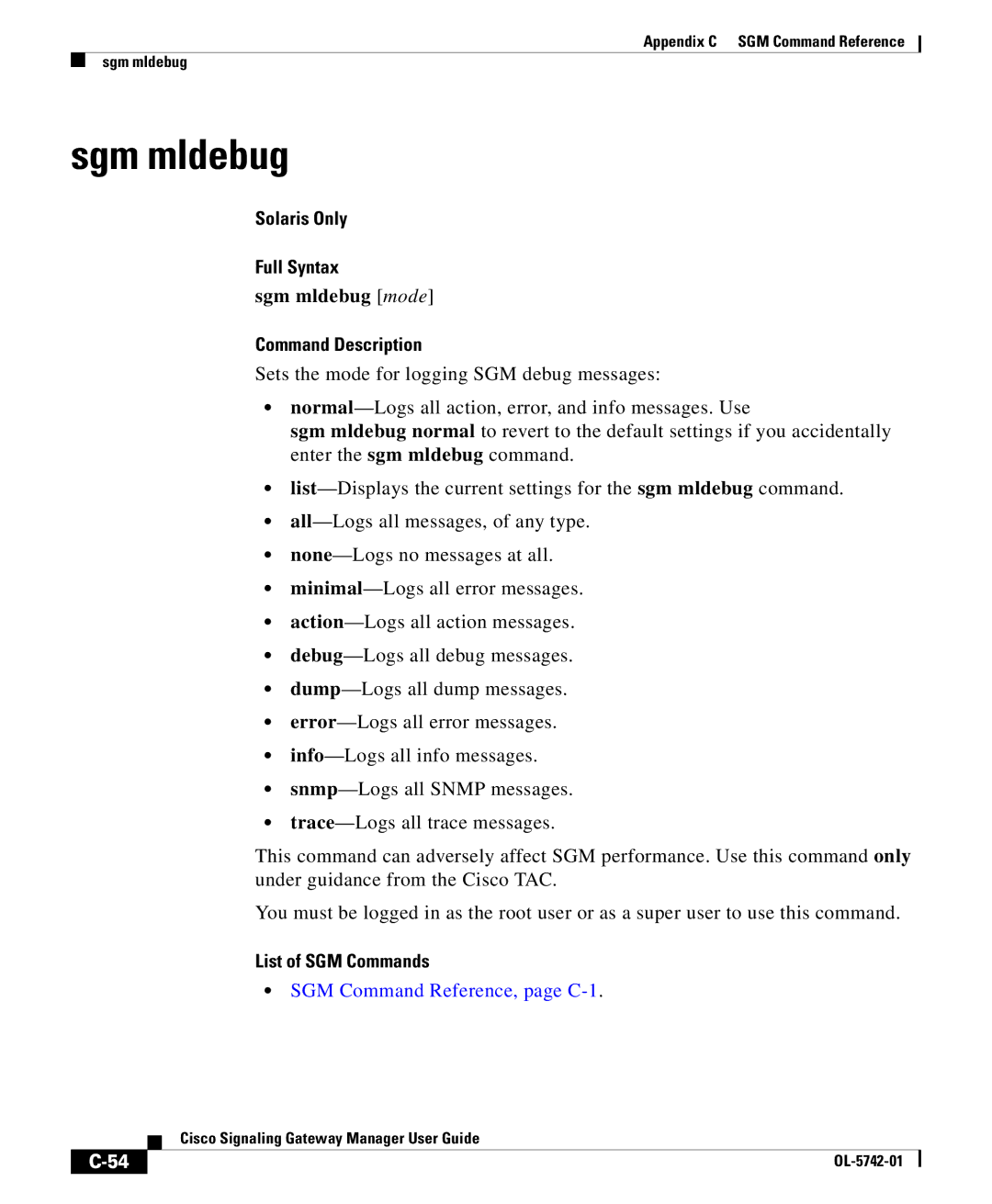 Cisco Systems OL-5742-01 appendix Sgm mldebug mode 