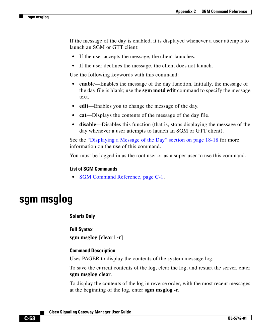Cisco Systems OL-5742-01 appendix Sgm msglog clear -r 