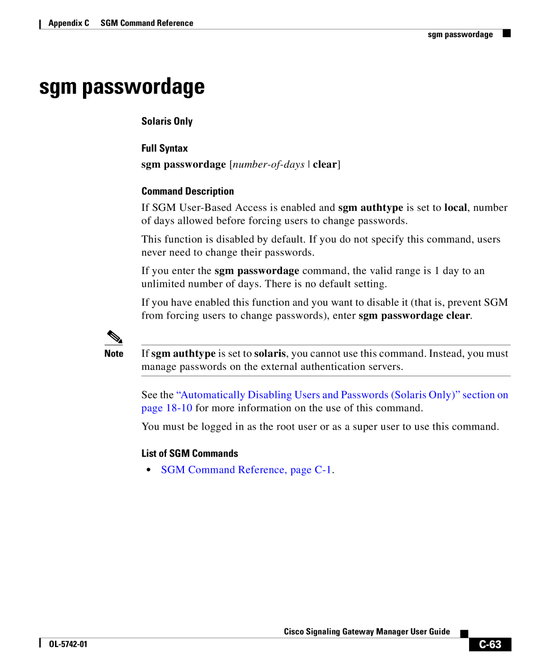 Cisco Systems OL-5742-01 appendix Sgm passwordage number-of-daysclear 