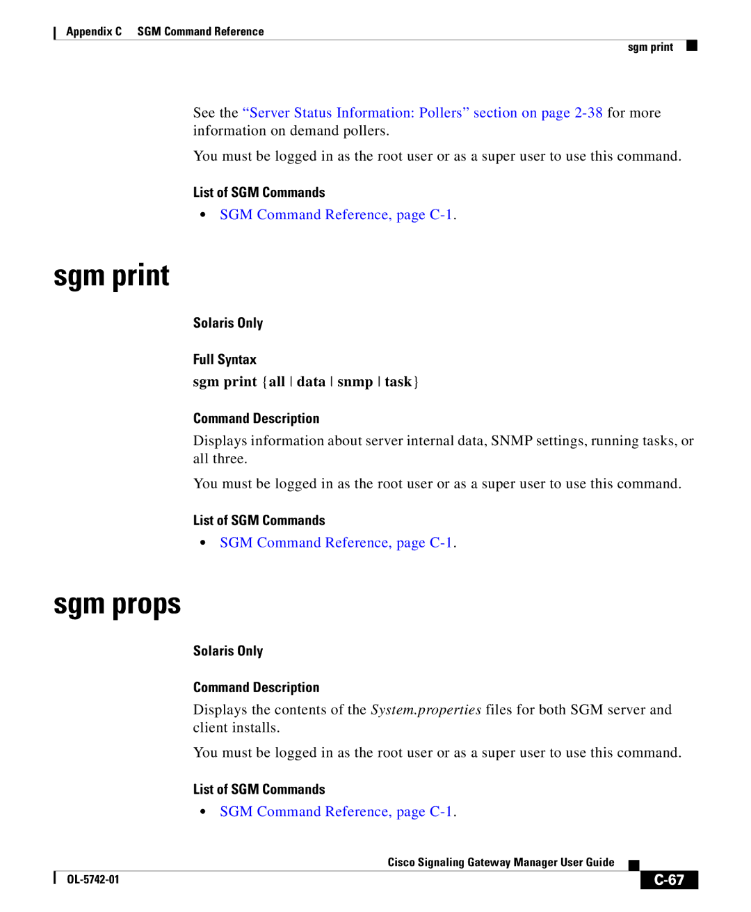 Cisco Systems OL-5742-01 appendix Sgm props, Sgm print all data snmp task 