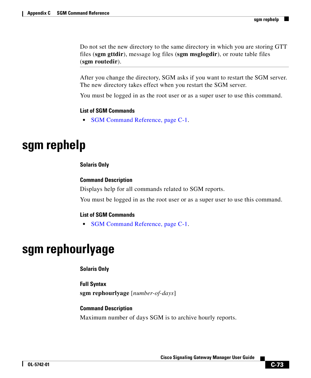 Cisco Systems OL-5742-01 appendix Sgm rephelp, Sgm rephourlyage number-of-days 