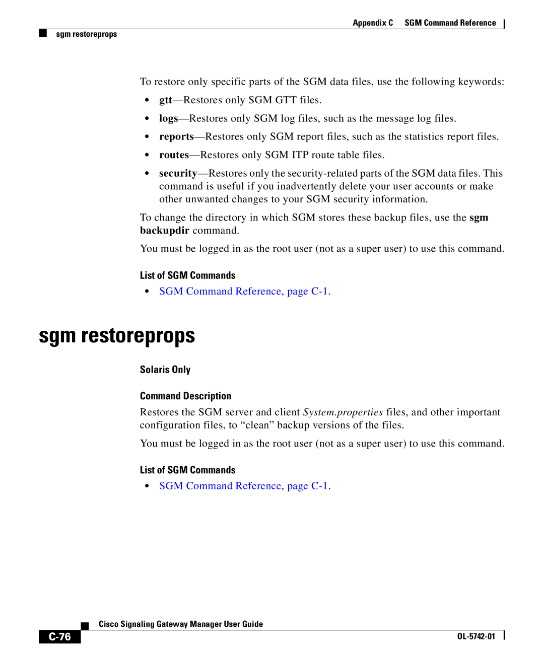 Cisco Systems OL-5742-01 appendix Sgm restoreprops 