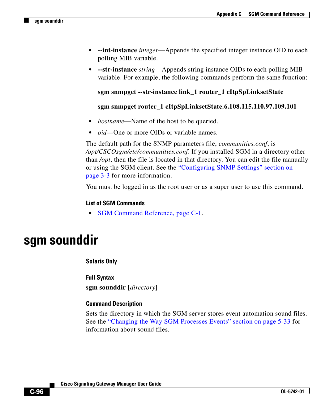 Cisco Systems OL-5742-01 appendix Sgm sounddir directory 