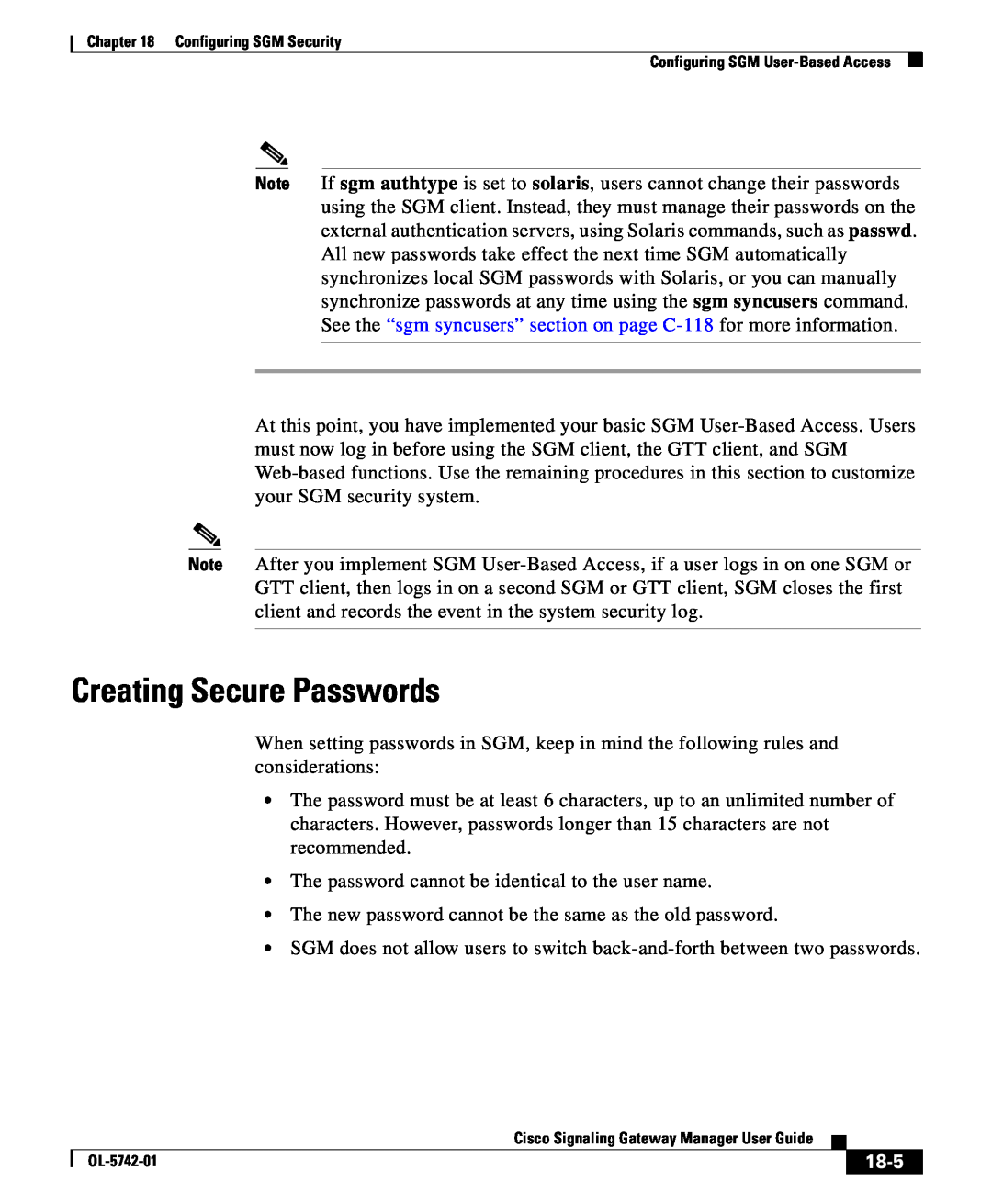 Cisco Systems OL-5742-01 manual Creating Secure Passwords, 18-5 